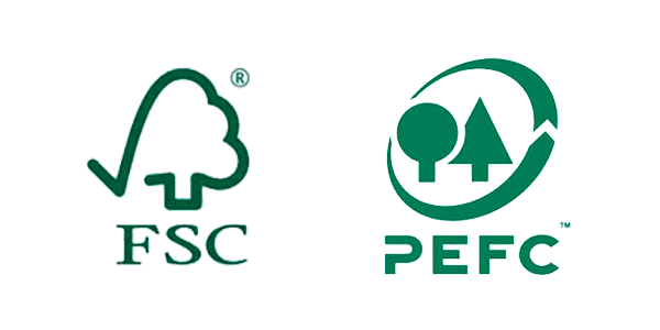 Logos de certificaciones FSC y PEFC mostrando los estándares de sostenibilidad forestal