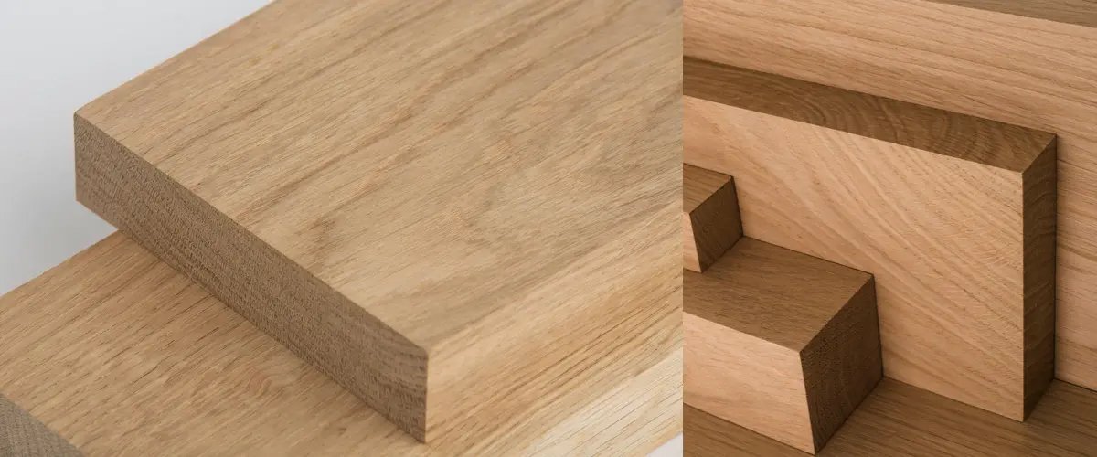 Comparación visual entre maderas de Encino y Roble mostrando sus diferencias en color y veteado